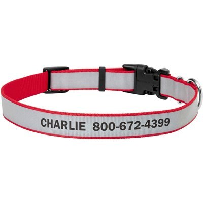 Frisco Frisco Polyester Personalized Reflective Dog Collar, Red, Large - Neck: 18 - 26-in, Width: 1-in