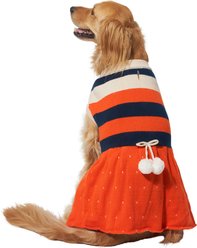 Frisco Pom Pom Bow Striped Dog & Cat Sweater Dress, Large
