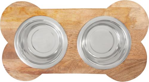 Show full view: Frisco Premium Bone Shape Wood Elevated Double Diner Dog & Cat Bowl, Medium: 3 cup slide 5 of 8