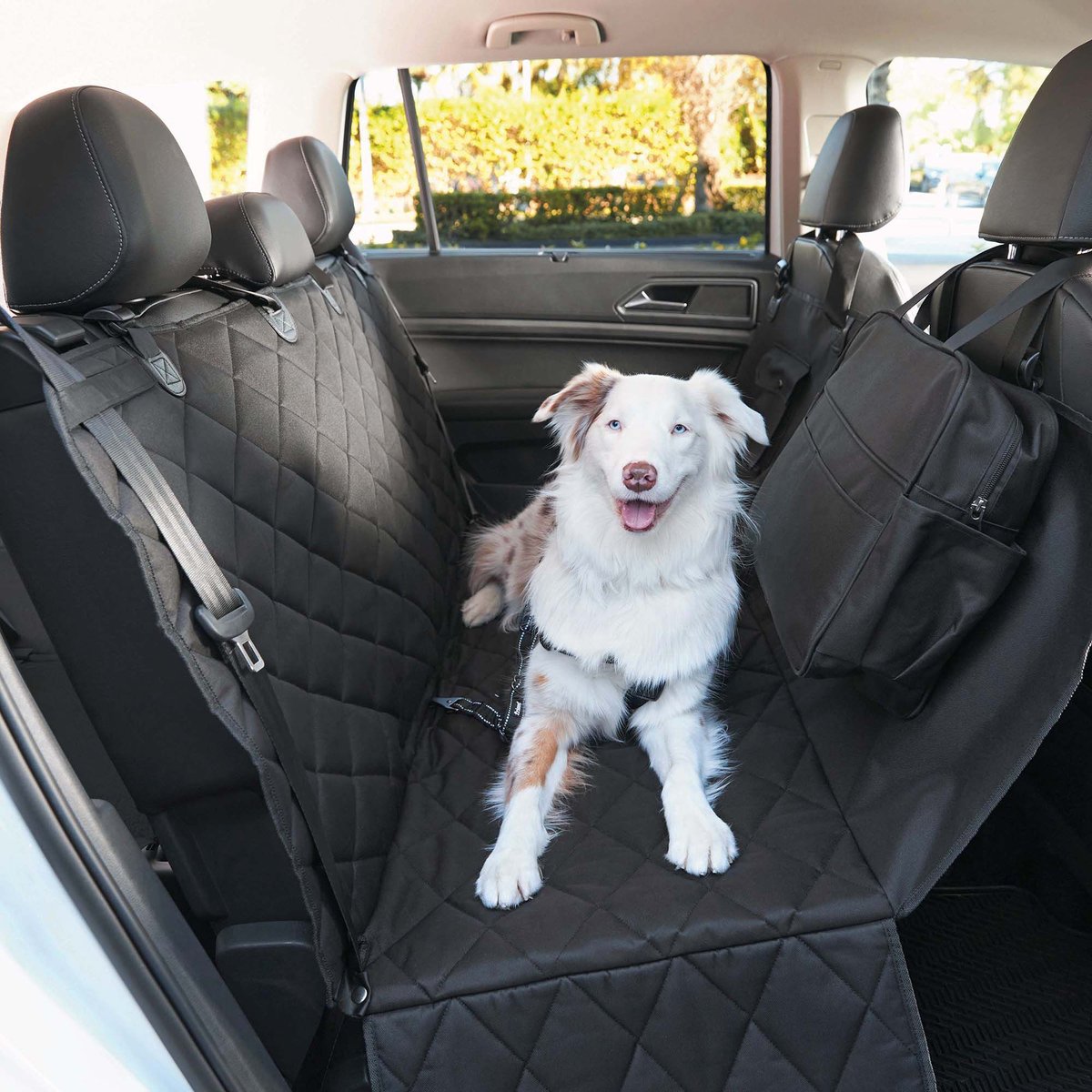 Frisco Premium Quilted Water Resistant Hammock Car Seat Cover with Seatbelt Tether & Travel Bag, Black/Gray