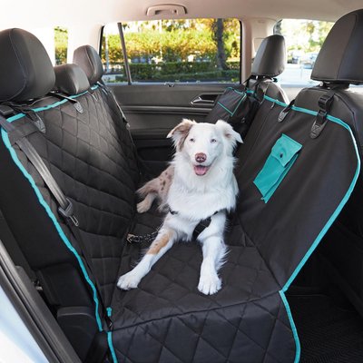 Frisco Frisco Premium Quilted Water Resistant Hammock Car Seat Cover with Seatbelt Tether & Travel Bag, Black/Teal
