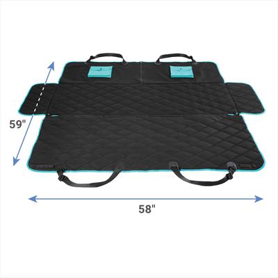 Show full view: Frisco Premium Quilted Water Resistant Hammock Car Seat Cover with Seatbelt Tether & Travel Bag, Black/Teal slide 2 of 7