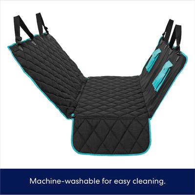 Show full view: Frisco Premium Quilted Water Resistant Hammock Car Seat Cover with Seatbelt Tether & Travel Bag, Black/Teal slide 3 of 7