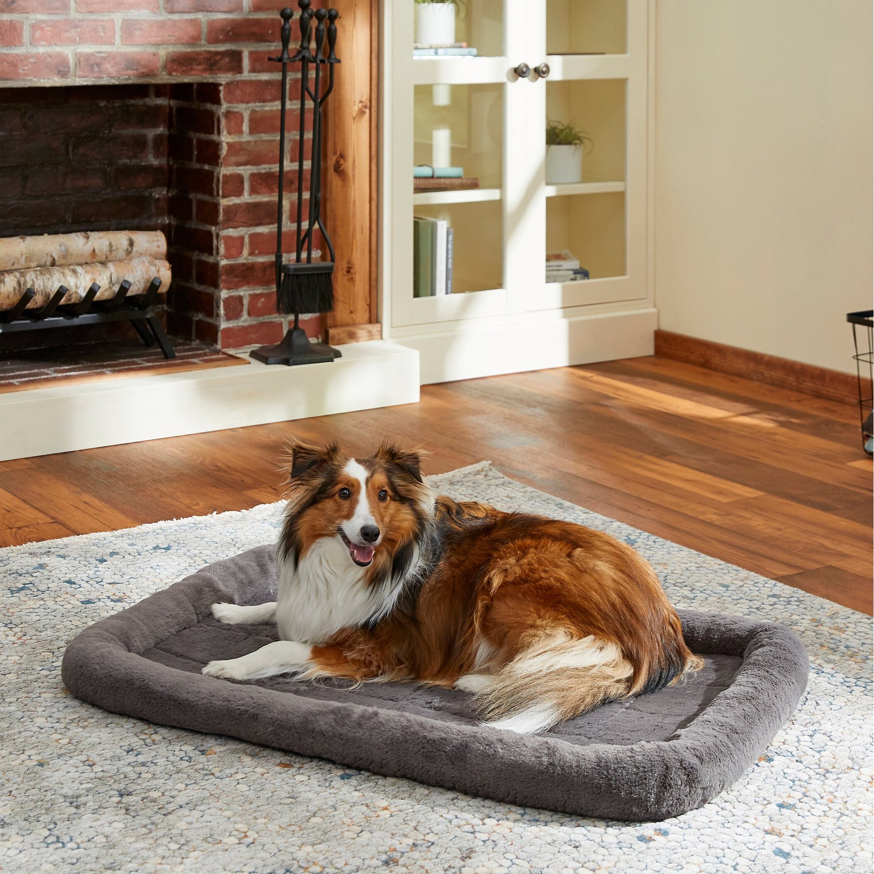Frisco Quilted Plush Dog Crate Mat, Gray, 36-in