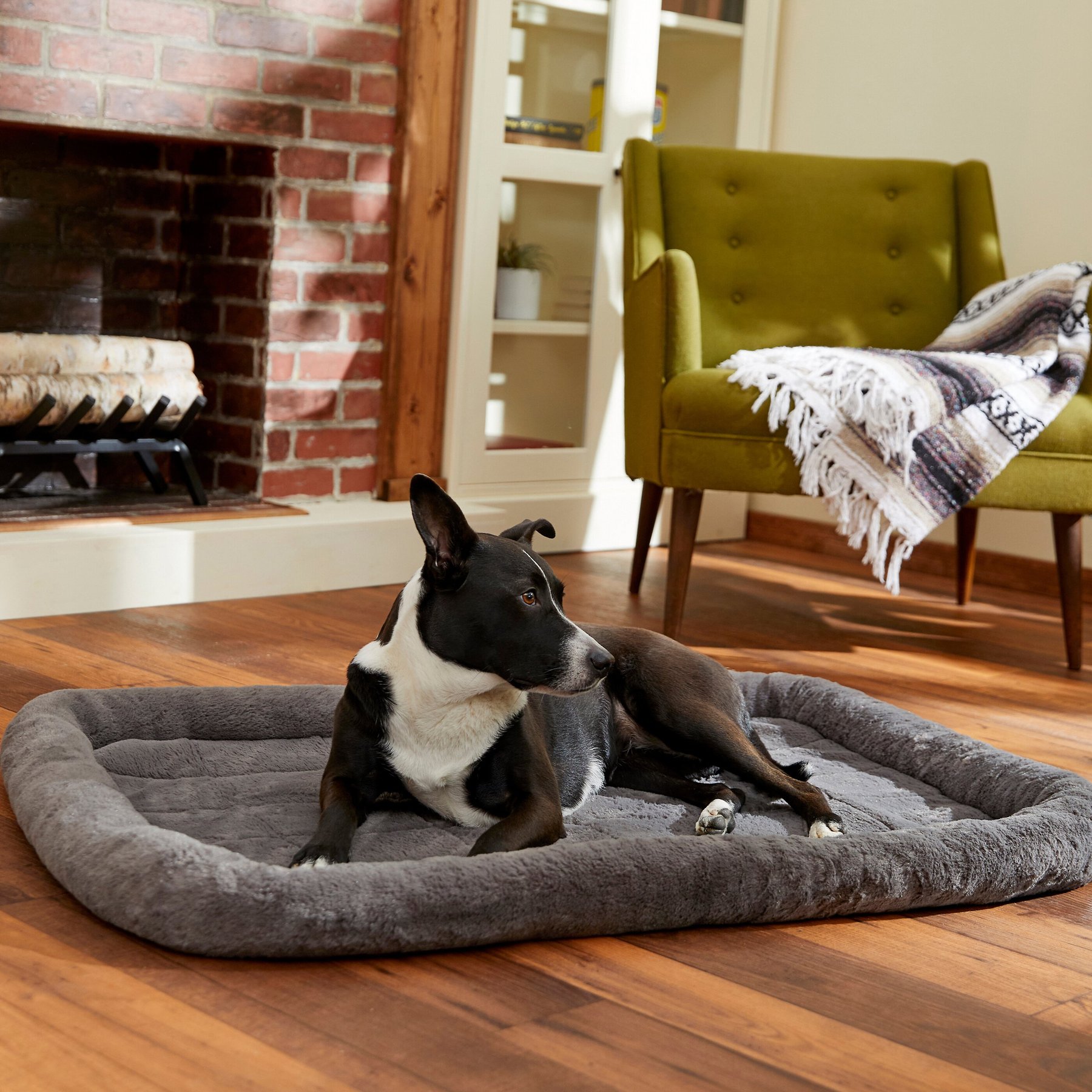 Frisco Quilted Plush Dog Crate Mat, Gray, 42-in