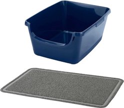 Frisco Rectangular Cat Litter Mat, Large + Frisco High Sided Cat Litter Box, Navy, Extra Large 24-in