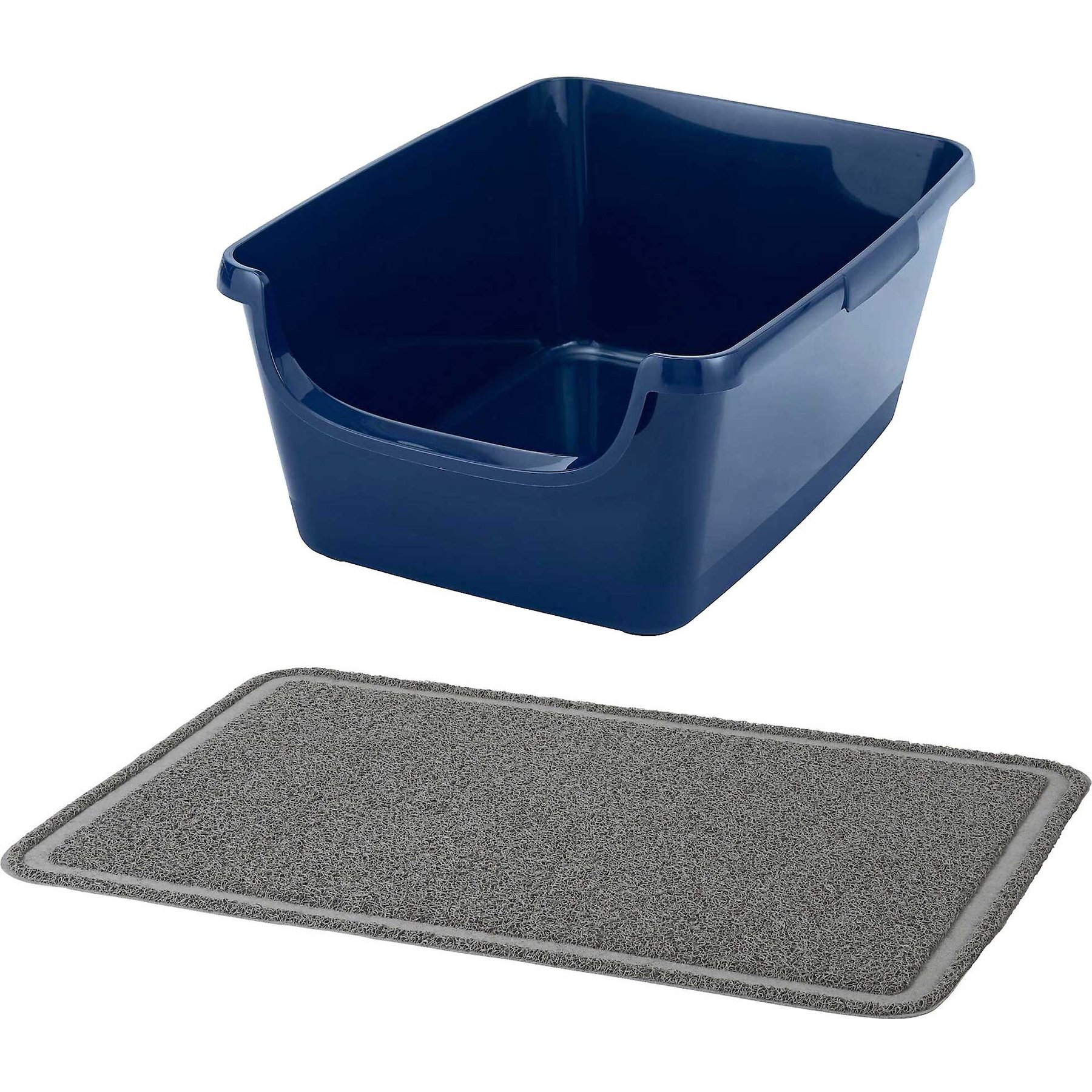 Frisco Rectangular Cat Litter Mat, Large + Frisco High Sided Cat Litter Box, Navy, Extra Large 24-in