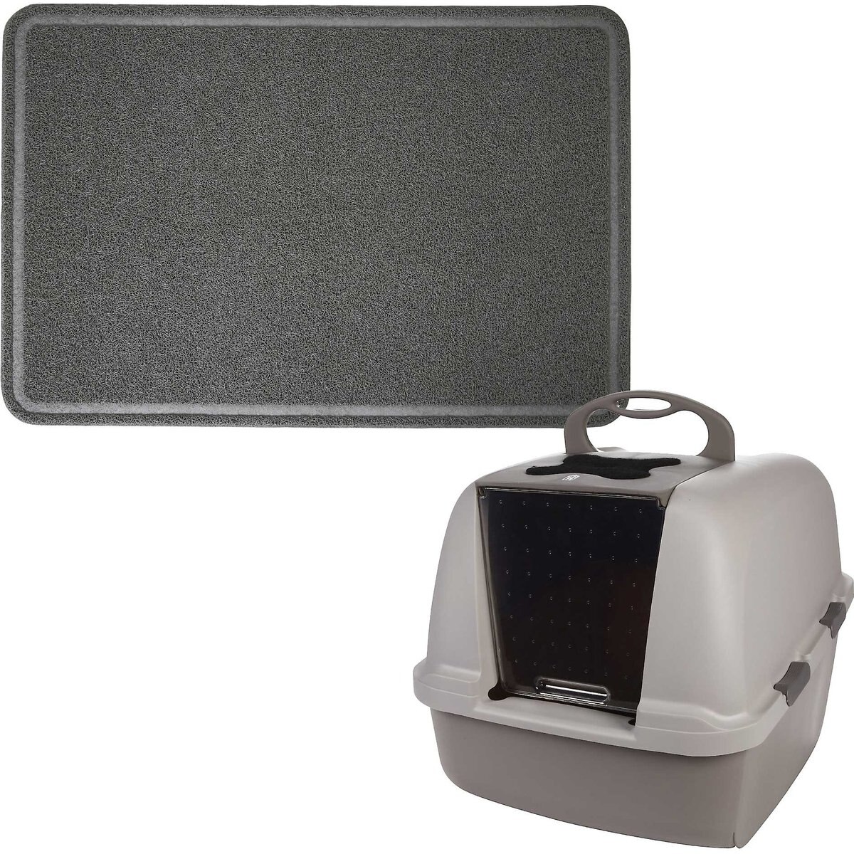 Frisco Rectangular Cat Litter Mat, X-Large + Catit Jumbo Hooded Cat Pan, Grey
