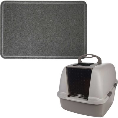 Frisco Frisco Rectangular Cat Litter Mat, X-Large + Catit Jumbo Hooded Cat Pan, Grey