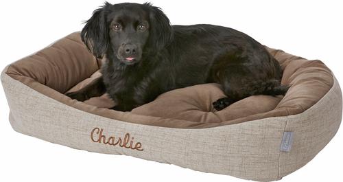 Show full view: Frisco Rectangular Personalized Bolster Dog Bed w/Removable Cover, Beige, Large slide 2 of 9