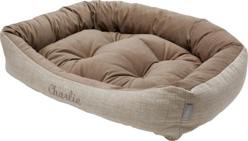 Show full view: Frisco Rectangular Personalized Bolster Dog Bed w/Removable Cover, Beige, Large slide 3 of 9
