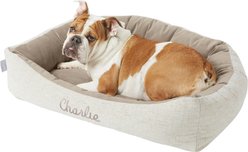 Frisco Rectangular Personalized Bolster Dog Bed w/Removable Cover, Beige, Medium slide 2 of 3