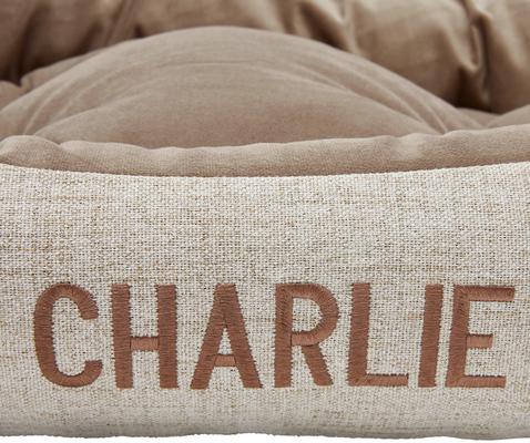 Show full view: Frisco Rectangular Personalized Bolster Dog Bed w/Removable Cover, Beige, X-Large slide 4 of 9