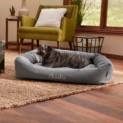 Frisco Rectangular Personalized Bolster Dog Bed w/Removable Cover, Dark Gray, Large