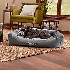 Frisco Rectangular Personalized Bolster Dog Bed w/Removable Cover, Dark Gray, Large