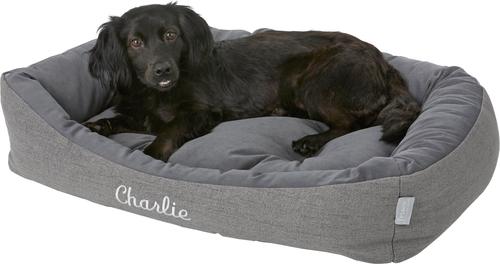 Show full view: Frisco Rectangular Personalized Bolster Dog Bed w/Removable Cover, Dark Gray, Large slide 2 of 9