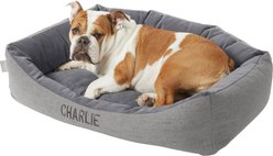Frisco Rectangular Personalized Bolster Dog Bed w/Removable Cover, Dark Gray, X-Large slide 2 of 8
