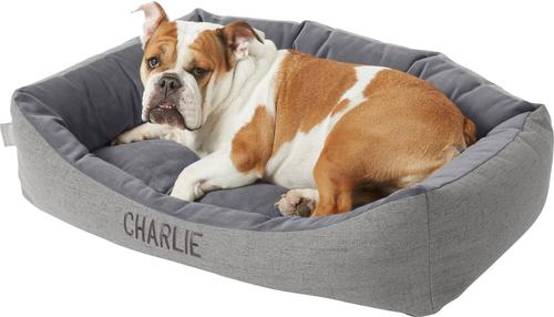 Show full view: Frisco Rectangular Personalized Bolster Dog Bed w/Removable Cover, Dark Gray, X-Large slide 2 of 9