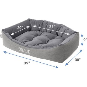 Frisco Rectangular Personalized Bolster Dog Bed w/Removable Cover, Dark Gray, X-Large