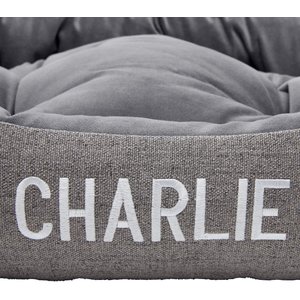 Frisco Rectangular Personalized Bolster Dog Bed w/Removable Cover, Dark Gray, X-Large