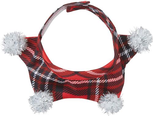Show full view: Frisco Red Plaid Guinea Pig Ruffle Collar with Pom Poms, Multi Color slide 3 of 7