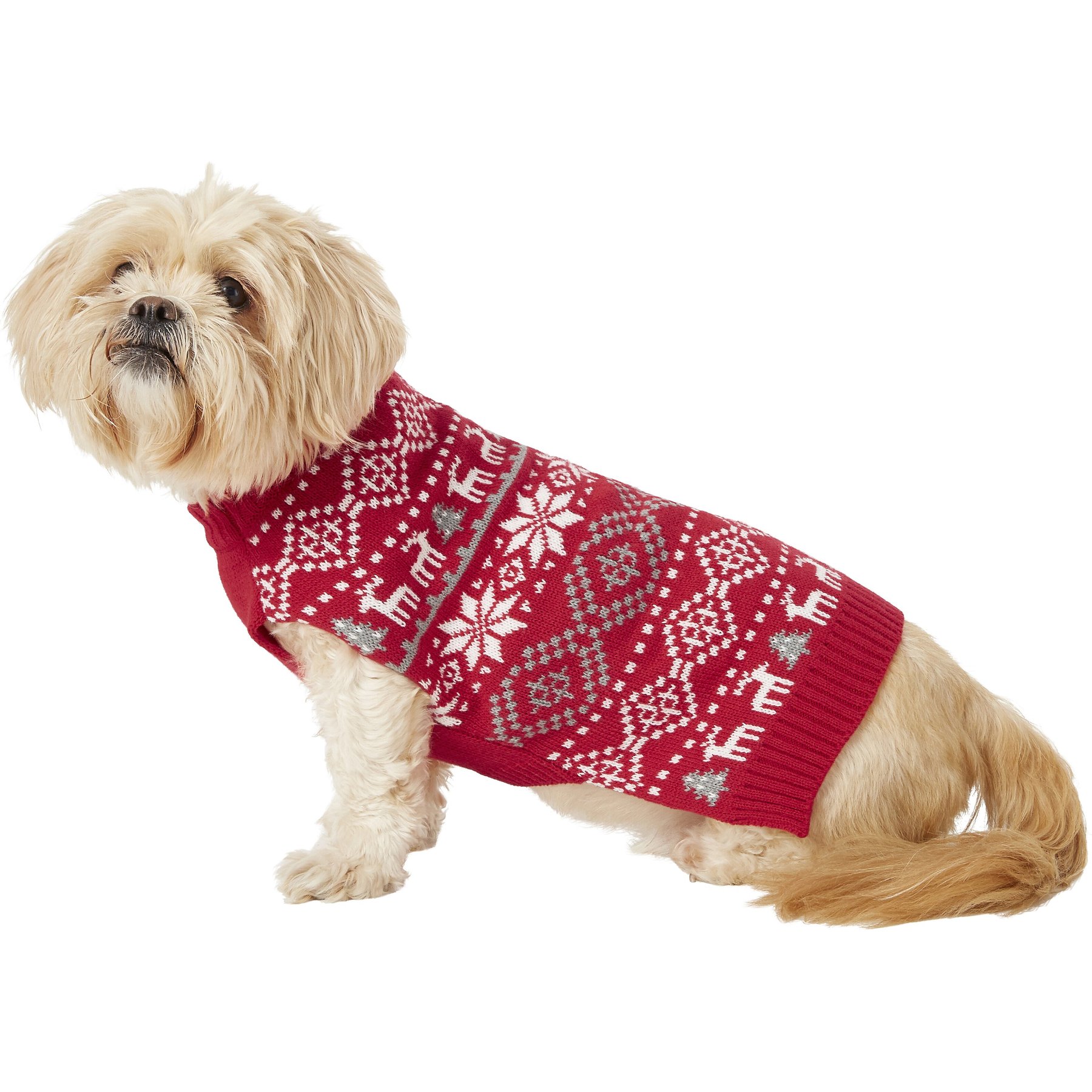 Frisco Reindeer Fair Isle Dog & Cat Christmas Sweater, Red, Medium