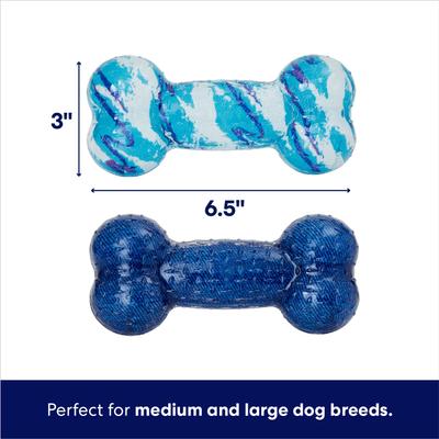 Show full view: Frisco Retro Denim & Swirl TPR Bone Squeaky Dog Toy, Medium/Large, 2 count slide 2 of 7
