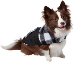 Frisco Reversible Medium Weight Boulder Plaid Dog & Cat Coat, Black/White, Medium