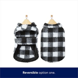 Frisco Reversible Medium Weight Boulder Plaid Dog & Cat Coat, Black/White, Medium