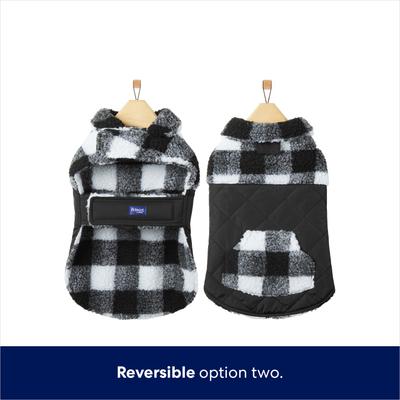 Show full view: Frisco Reversible Medium Weight Boulder Plaid Dog & Cat Coat, Black/White, Medium slide 5 of 9