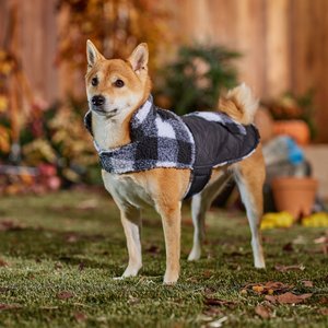 Frisco Reversible Medium Weight Boulder Plaid Dog & Cat Coat, Black/White, Medium