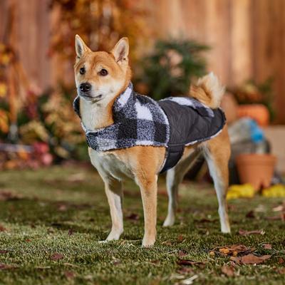 Show full view: Frisco Reversible Medium Weight Boulder Plaid Dog & Cat Coat, Black/White, Medium slide 7 of 9