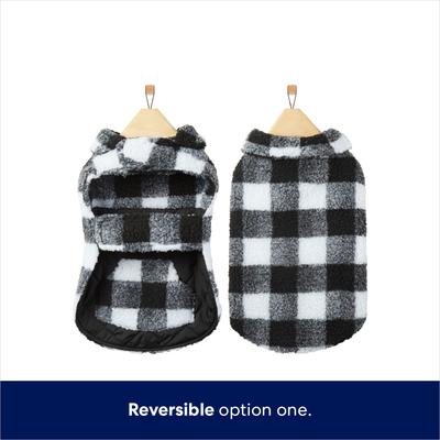 Show full view: Frisco Reversible Medium Weight Boulder Plaid Dog & Cat Coat, Black/White, XX-Large slide 4 of 9
