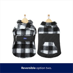 Frisco Reversible Medium Weight Boulder Plaid Dog & Cat Coat, Black/White, XX-Large