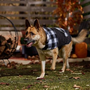 Frisco Reversible Medium Weight Boulder Plaid Dog & Cat Coat, Black/White, XX-Large