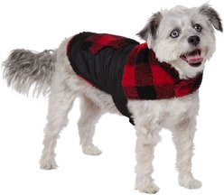 Frisco Reversible Medium Weight Boulder Plaid Dog & Cat Coat, Red/Black, Medium