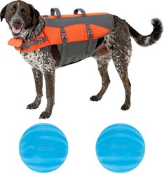 Frisco Ripstop Life Jacket, X-Large + Floating Fetch Ball No Squeak Dog Toy, Blue, Medium