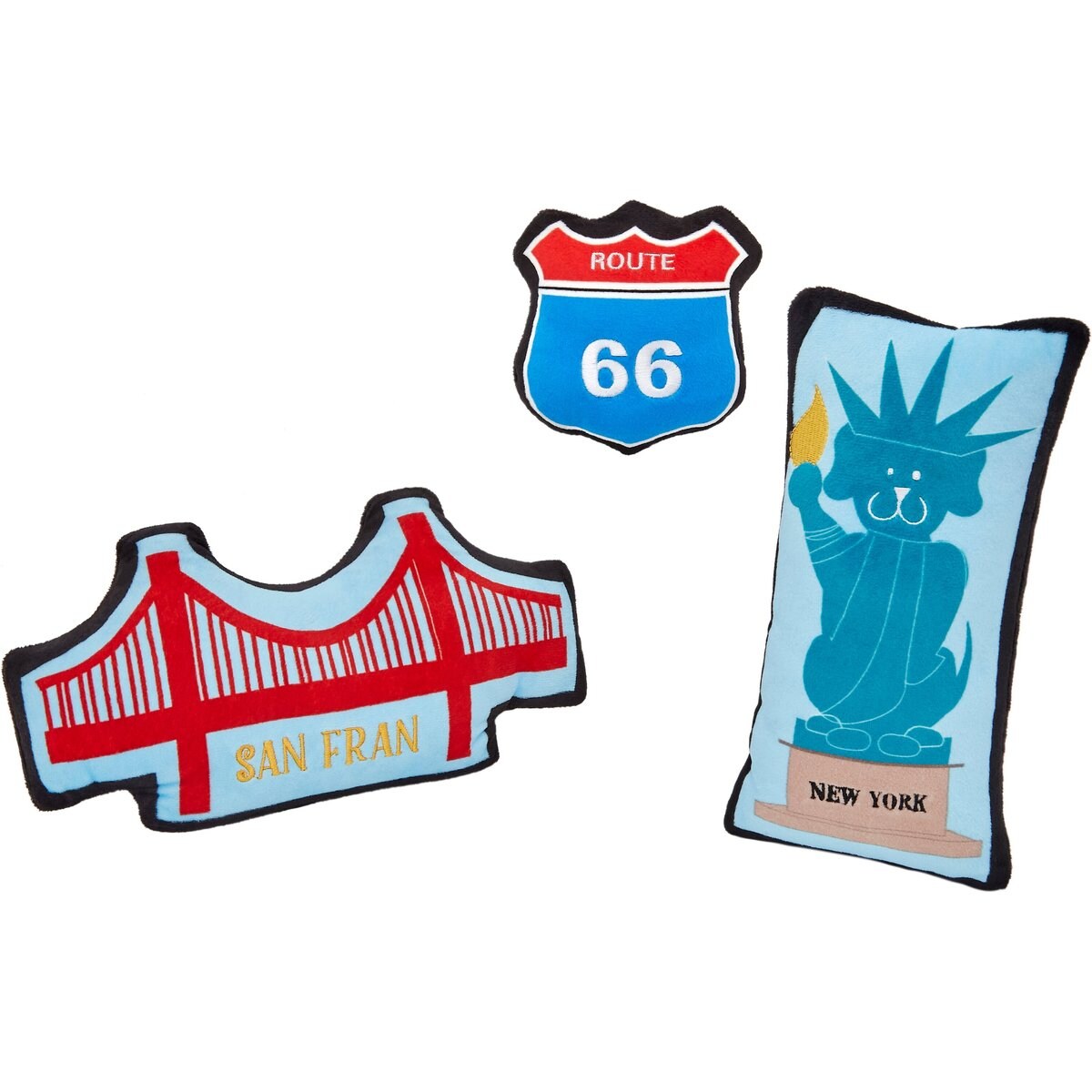 Frisco Road Trip Sightseeing Plush Squeaky Dog Toy, 3-count