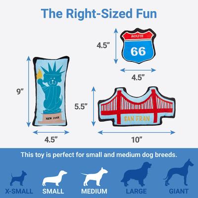 Show full view: Frisco Road Trip Sightseeing Plush Squeaky Dog Toy, 3-count slide 3 of 5