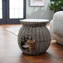 Frisco Round Wicker Cat Condo with Top Perch, Gray