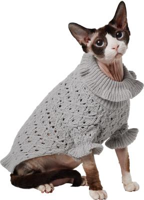 Show full view: Frisco Ruffle Knit Pointelle Dog & Cat Turtleneck Sweater, Gray, Medium slide 3 of 9