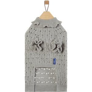 Frisco Ruffle Knit Pointelle Dog & Cat Turtleneck Sweater, Gray, Small