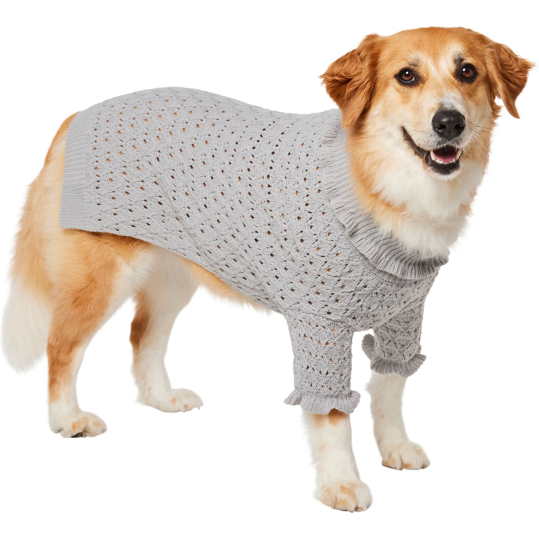 Frisco Ruffle Knit Pointelle Dog & Cat Turtleneck Sweater, Gray, XX-Large
