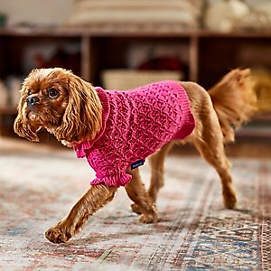 Frisco Ruffle Knit Pointelle Dog & Cat Turtleneck Sweater, Pink, Small