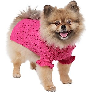 Frisco Ruffle Knit Pointelle Dog & Cat Turtleneck Sweater, Pink, Small