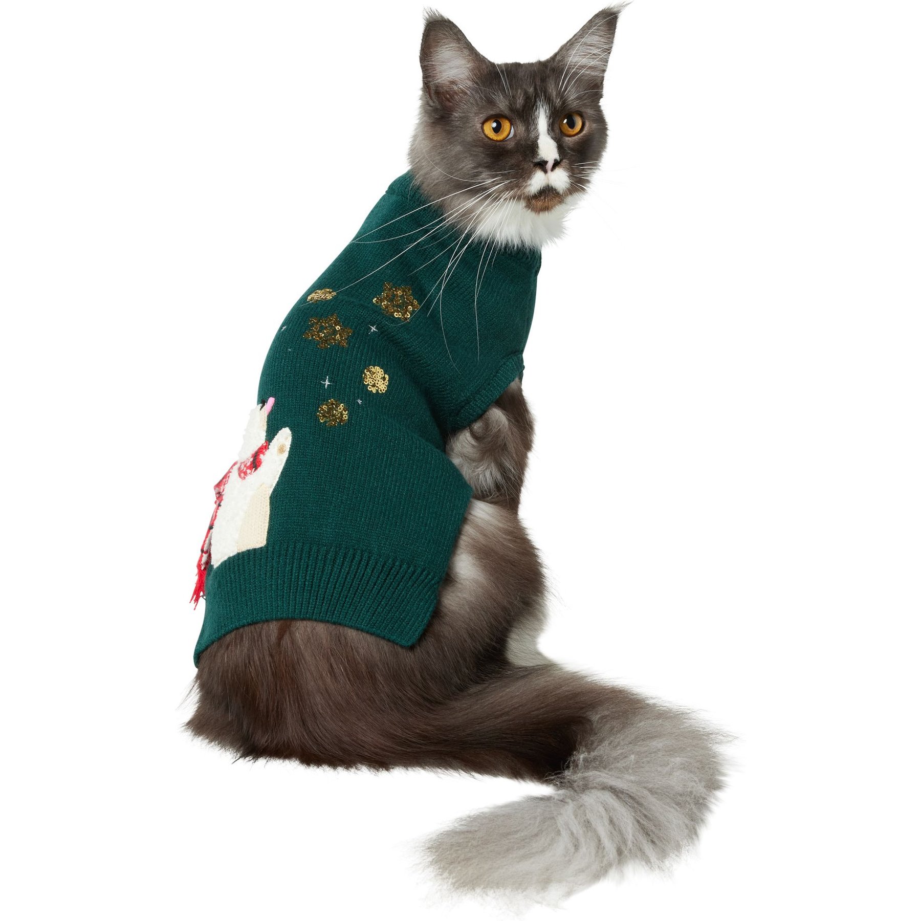 Frisco Sequin Polar Bear Dog & Cat Sweater, X-Small