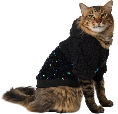 Show full view: Frisco Sequin Sherpa Dog & Cat Hoodie, Black, Medium slide 3 of 11