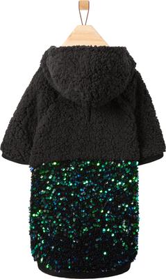 Show full view: Frisco Sequin Sherpa Dog & Cat Hoodie, Black, Medium slide 4 of 11