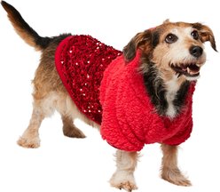 Frisco Sequin Sherpa Dog & Cat Hoodie, Red, Large
