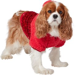 Frisco Sequin Sherpa Dog & Cat Hoodie, Red, Medium